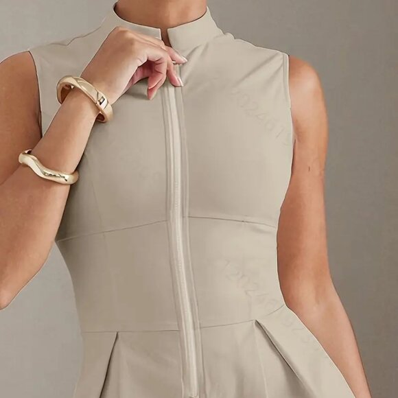 Ivory White Wide Leg Zip Up High Neck Jumpsuit - Picture 3 of 7